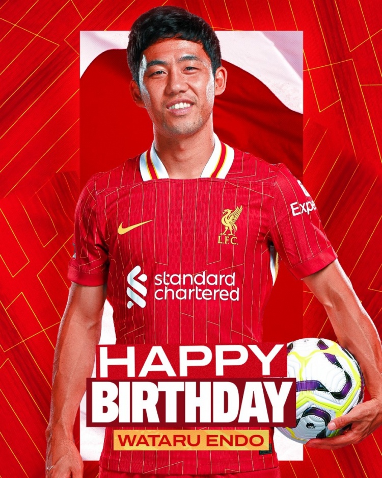 利物浦祝远藤航32岁生日快乐,球员加盟红军至今出战62场比赛